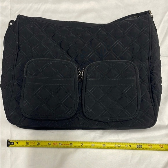 Vera Bradley Black Quilted Microfiber Shoulder Bag Hobo Purse Two Front Pockets - Picture 4 of 7